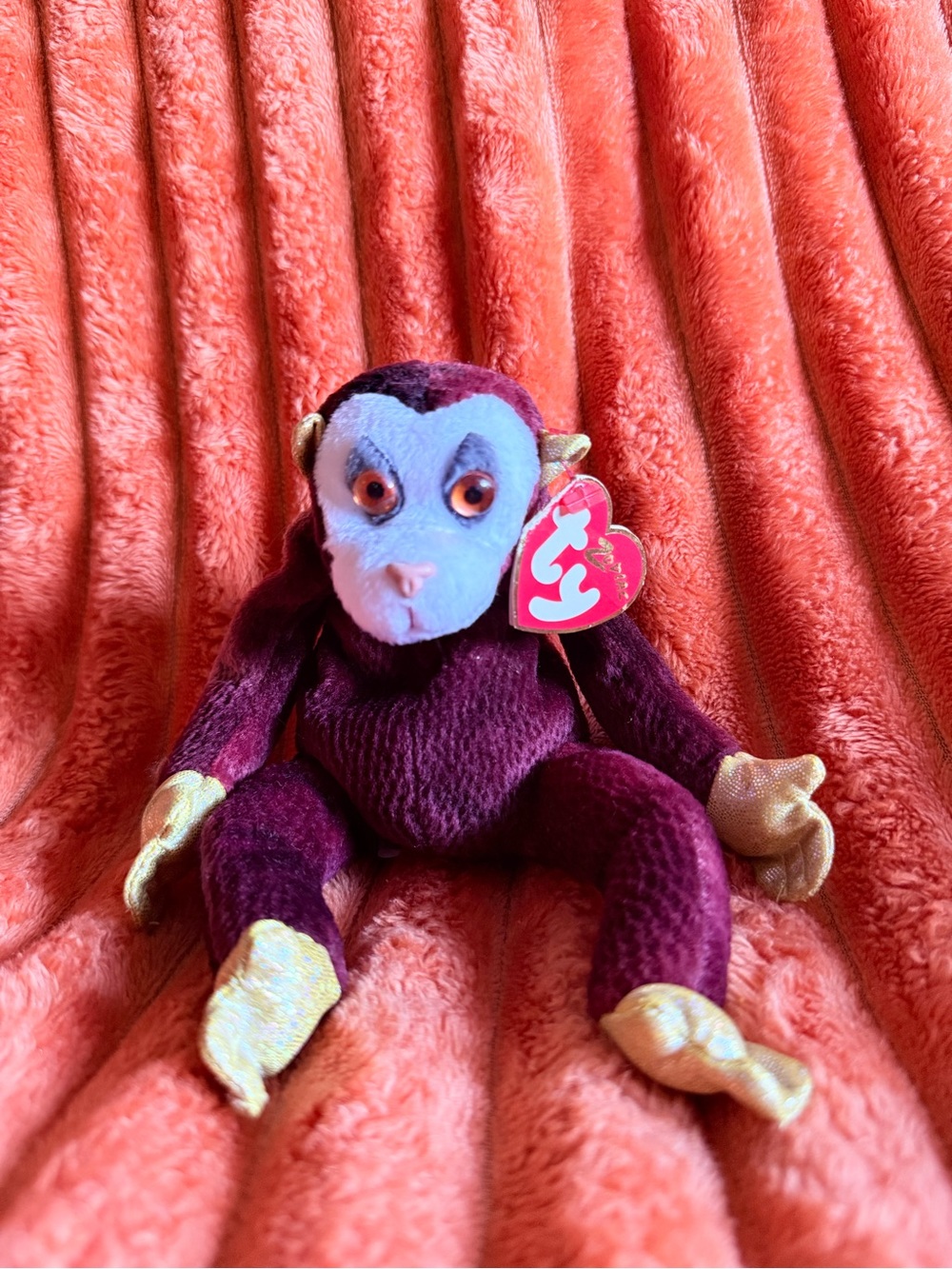 NWT’s Ty Purple Monkey Plush with Gold Accents